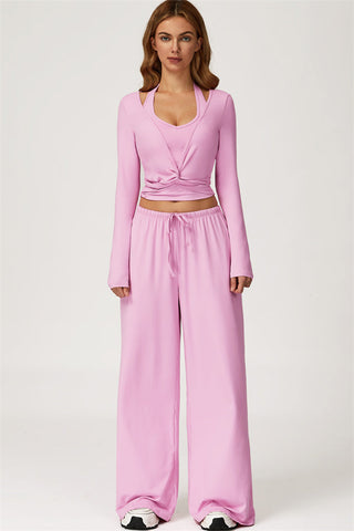 The Sprint Long Sleeve Crop Top Halter Tank Top Sweatpants 3-Piece Set