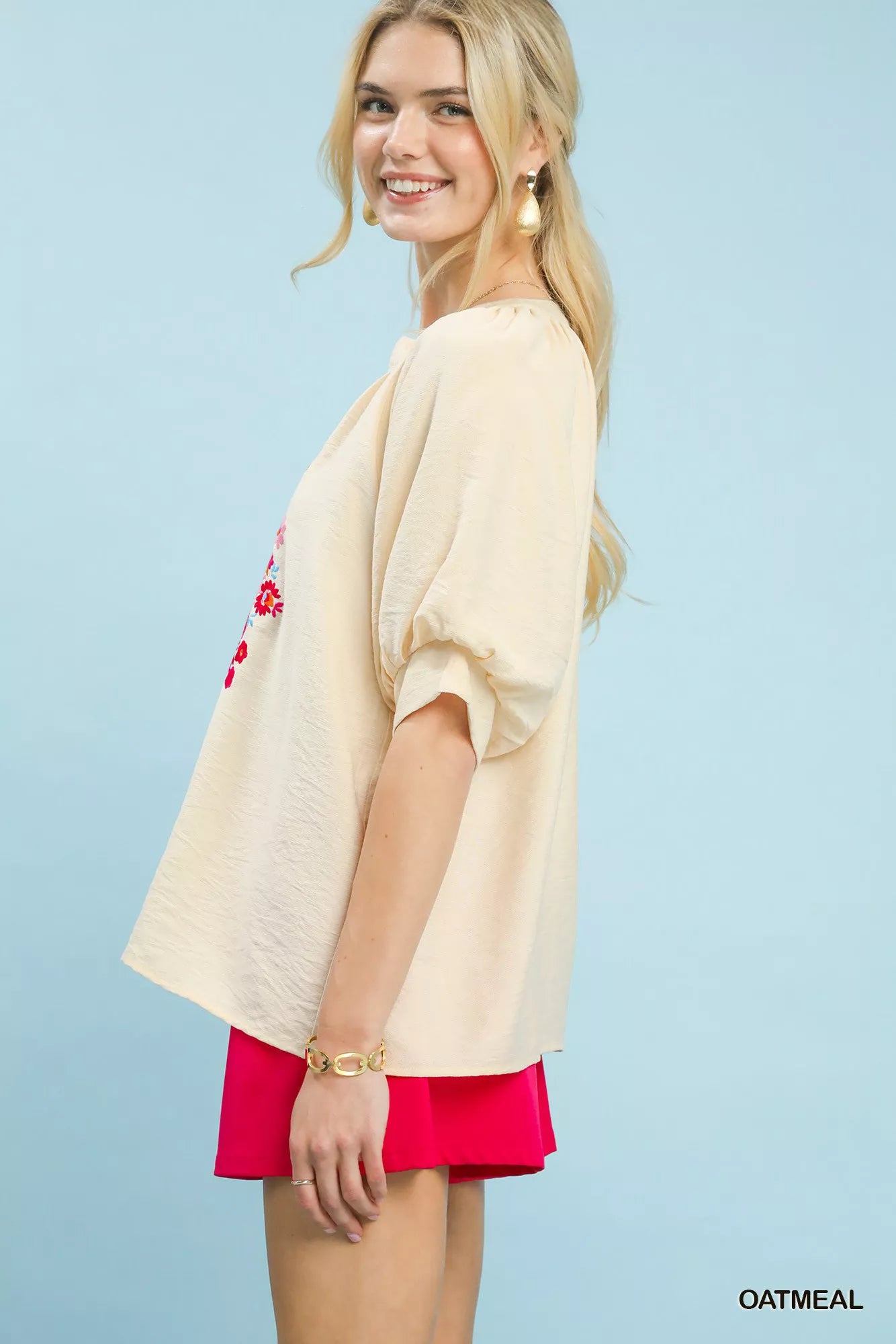 Umgee Embroidered Puff Sleeve Blouse - Glamourous Grace