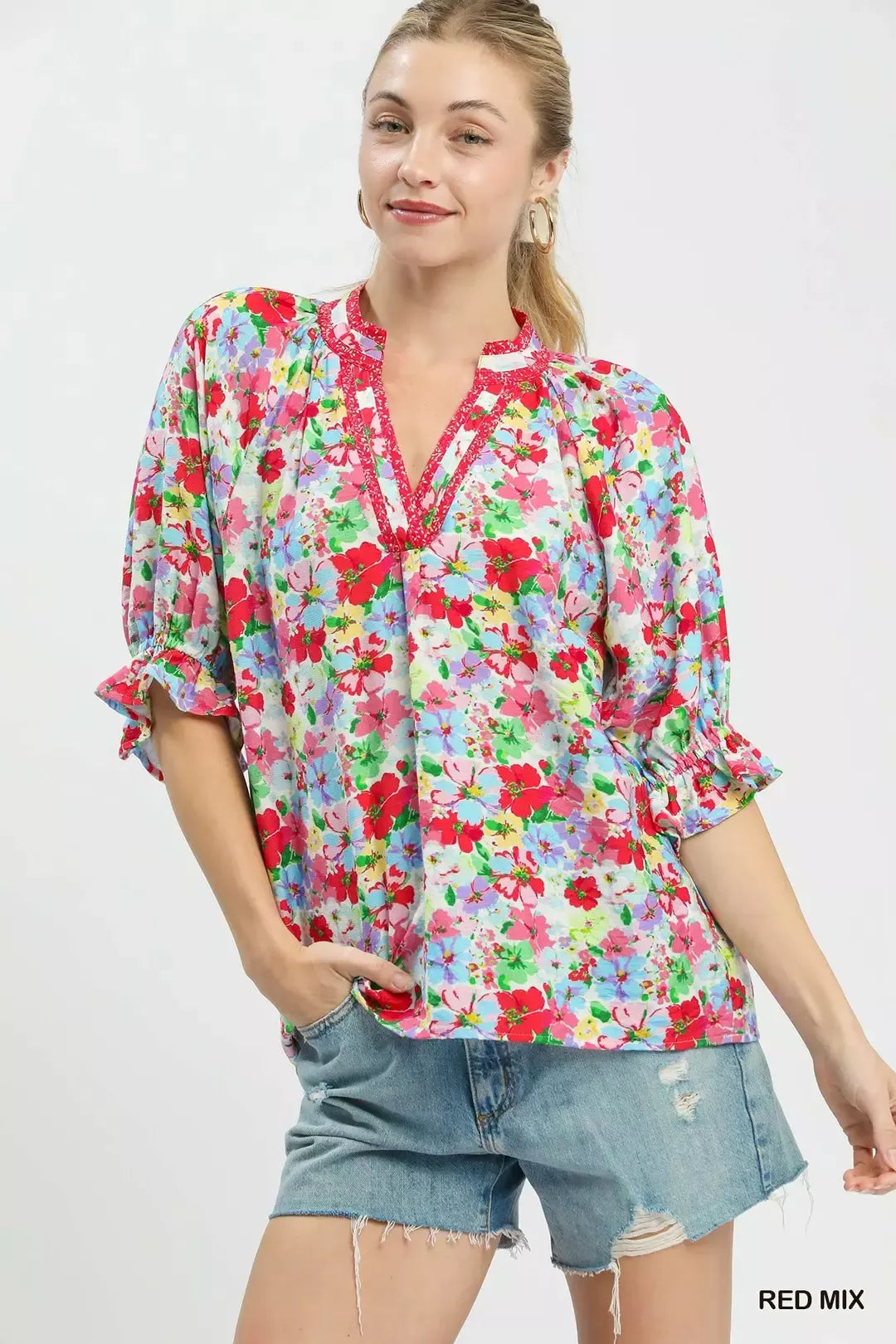 Umgee Mix Floral Print Ruffle Top - Glamourous Grace