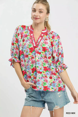Umgee Mix Floral Print Ruffle Top - Glamourous Grace