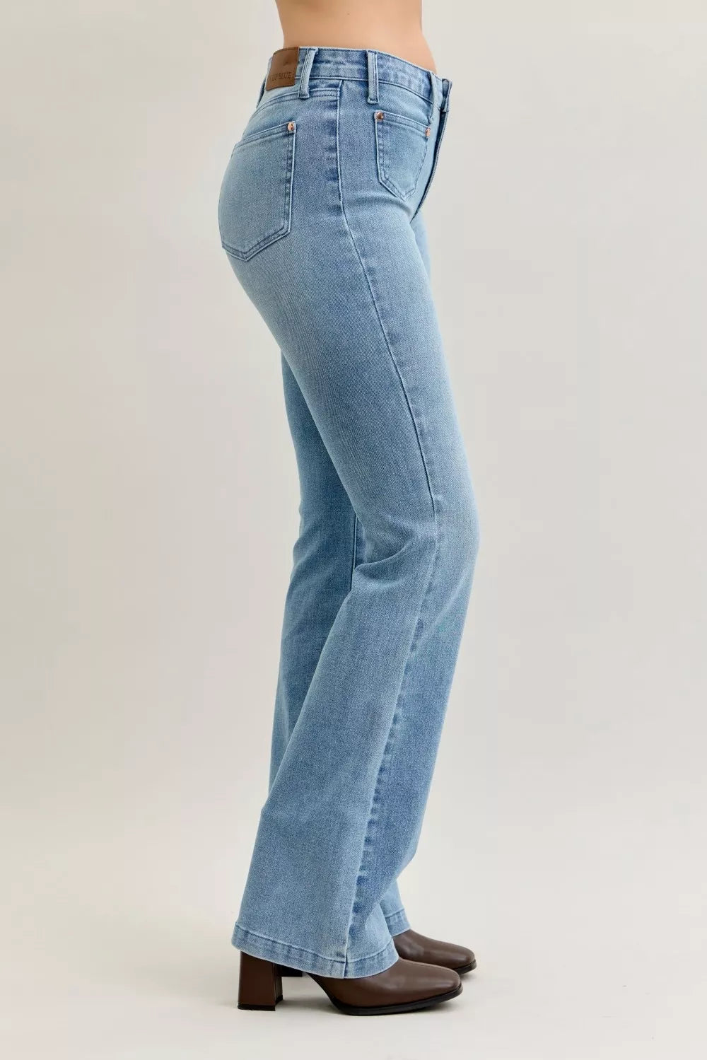 Judy Blue Mid Rise Bootcut Jeans with Contrast Wash Front Patch Pockets