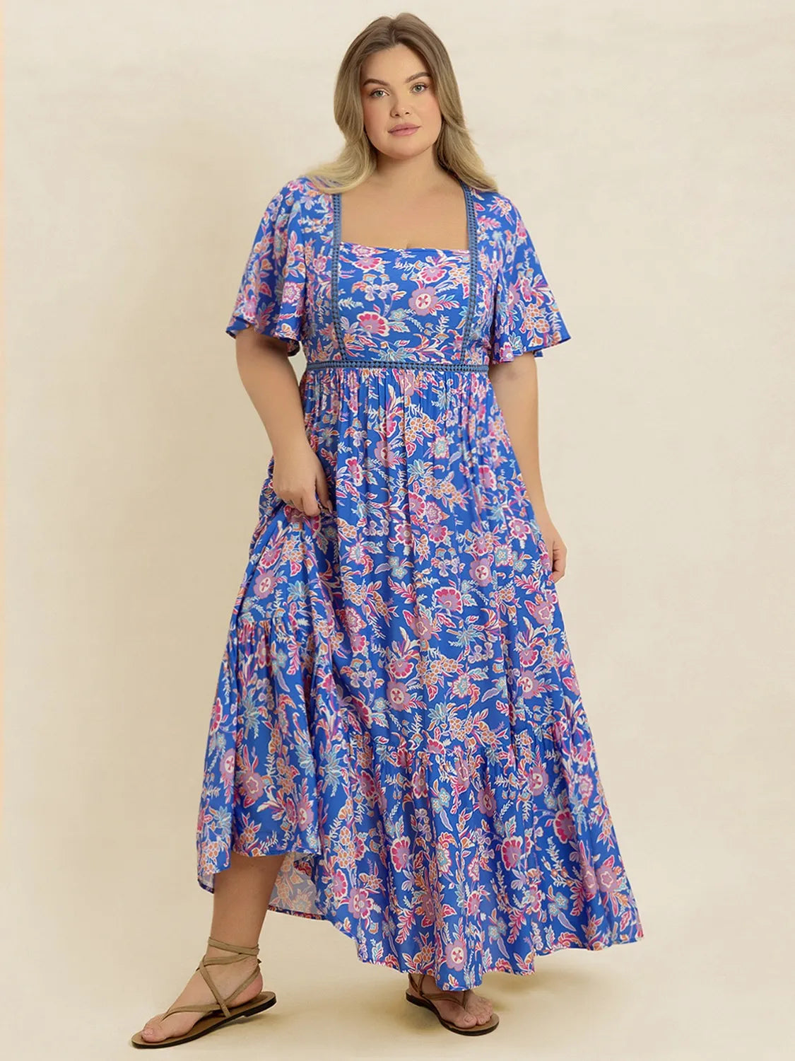 Plus Size Ruched Printed Short Sleeve Dress - Glamourous Grace
