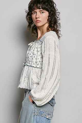 POL Square Neck Lace Long Balloon Sleeve Top - Glamourous Grace