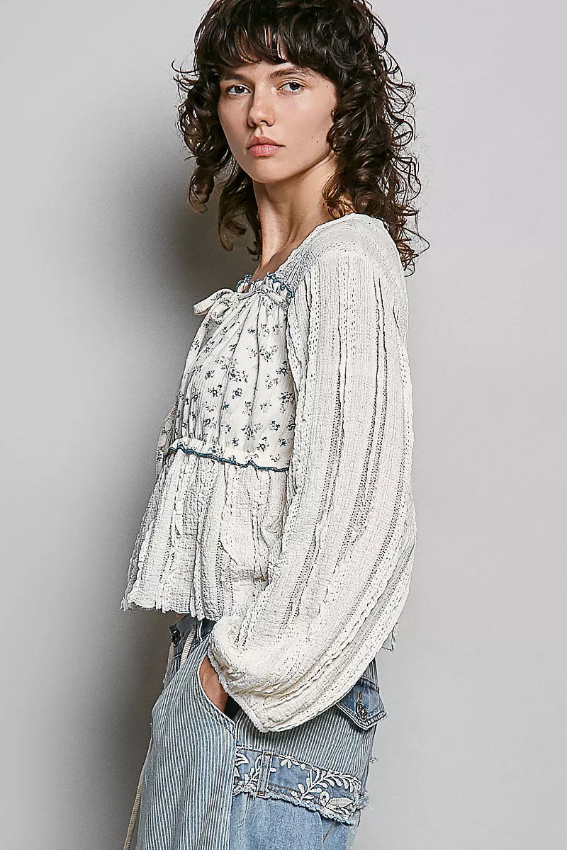POL Square Neck Lace Long Balloon Sleeve Top - Glamourous Grace