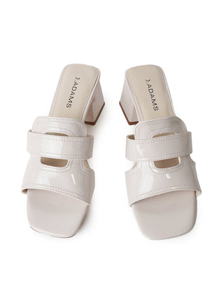 Beige patent Deborah sandals by J.Adams featuring open toes and stylish straps, perfect for casual or dressy summer wear.
