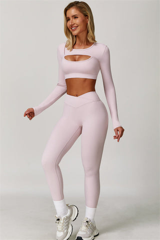The Lavish Long Sleeve Cut-out Crop Top Leggings 2-Piece Set