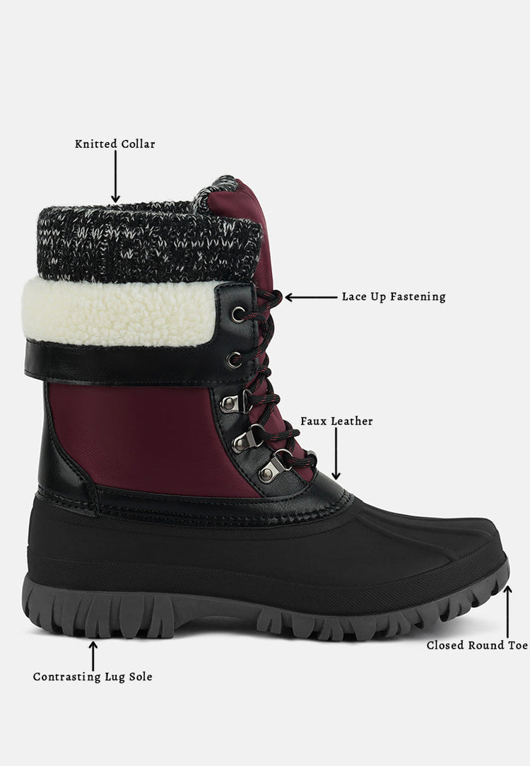 Delphine Knitted Collar Lace Up Boots