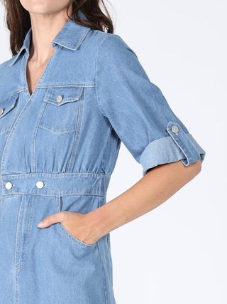 Denim Collar V-Veck Dress
