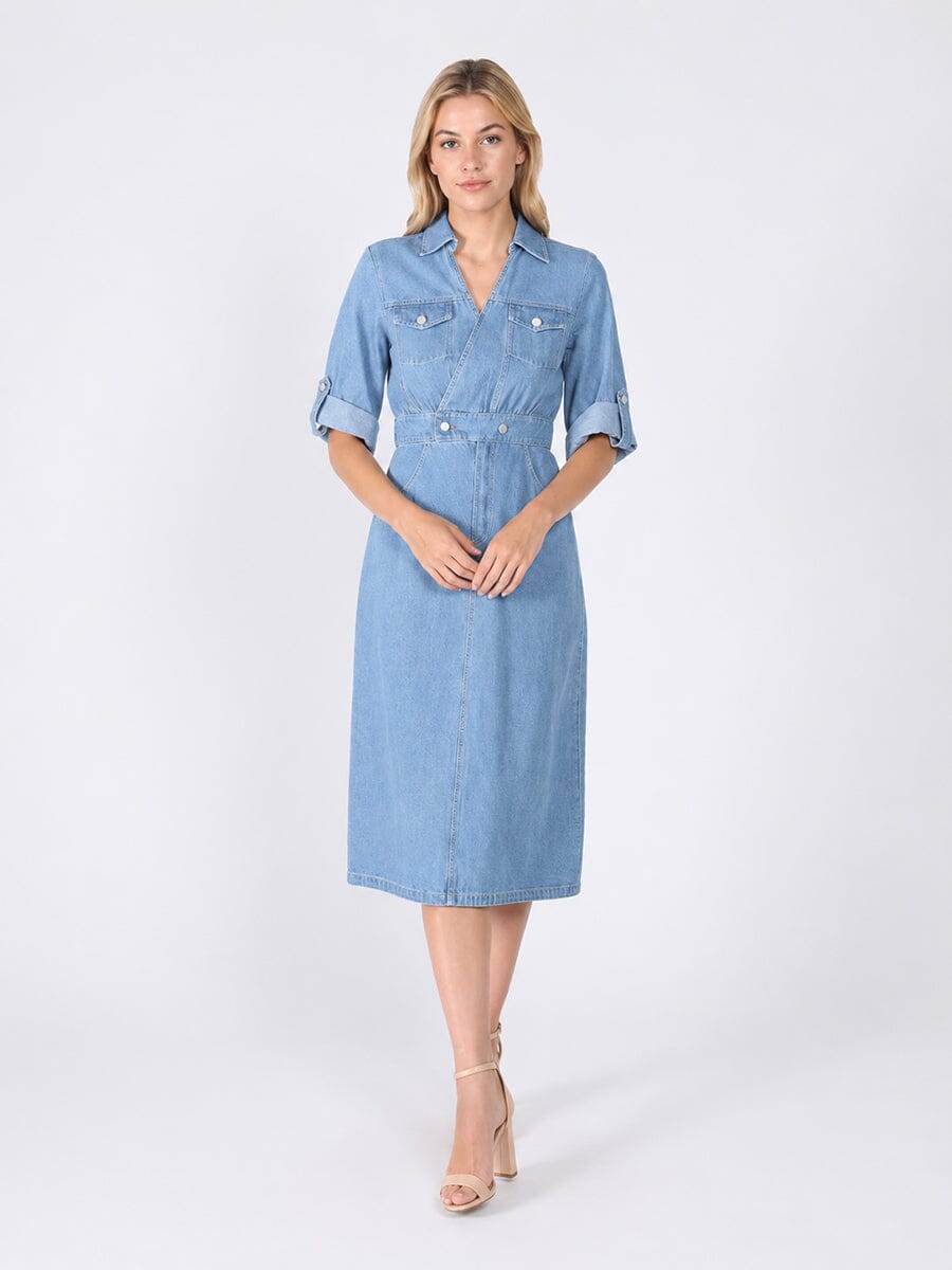 Denim Collar V-Veck Dress - Glamourous Grace