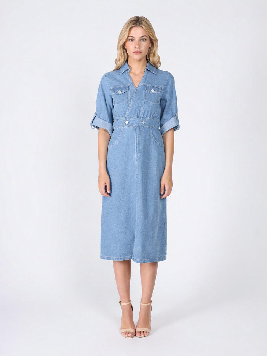 Denim Collar V-Veck Dress - Glamourous Grace