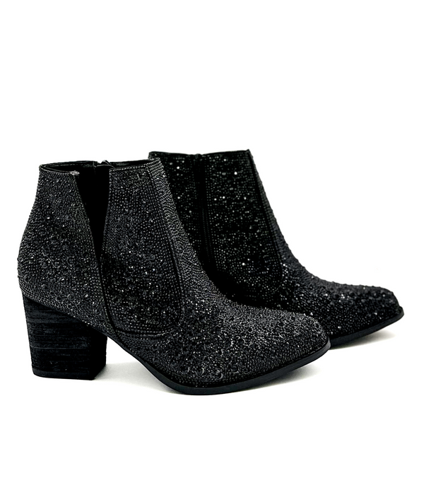 Shine Star Rhinestone Bootie in Black - Glamourous Grace