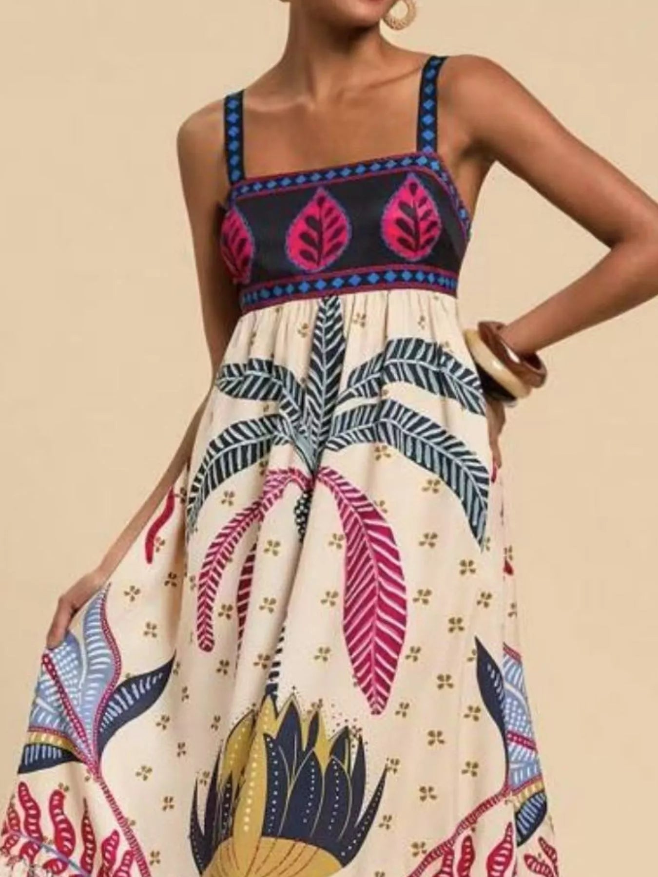 Printed Square Neck Maxi Dress - Glamourous Grace