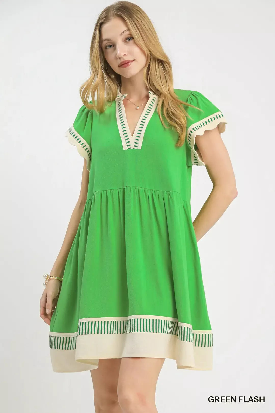Umgee Linen Color Block Flutter Sleeve Dress - Glamourous Grace