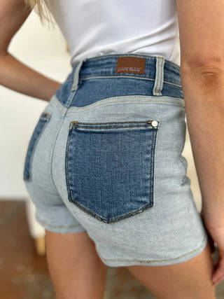 Judy Blue Color Block Blue Denim Shorts