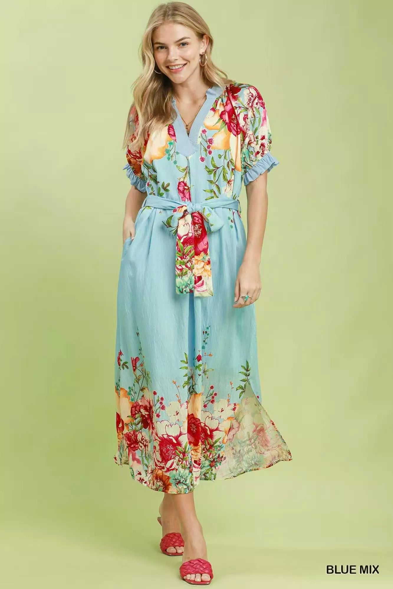 Umgee Mix Floral Border Print Midi Dress - Glamourous Grace