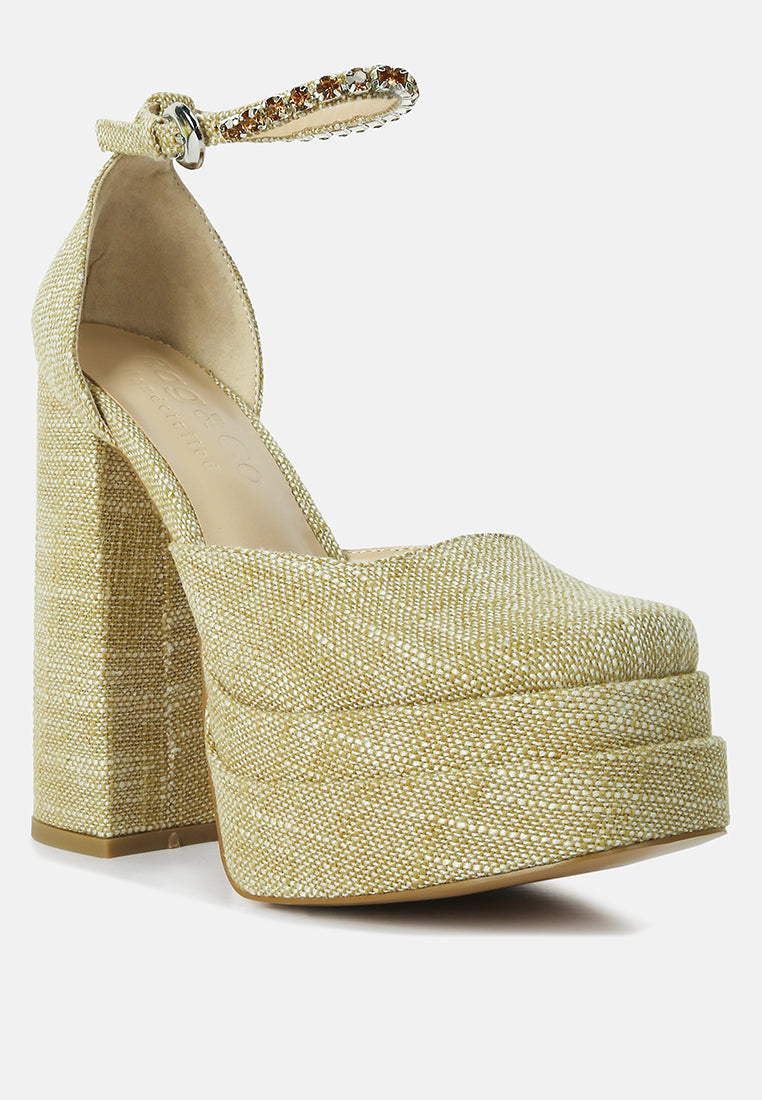 Cosette Diamanate Embellished Ankle Strap High Block Heel Sandals - Glamourous Grace
