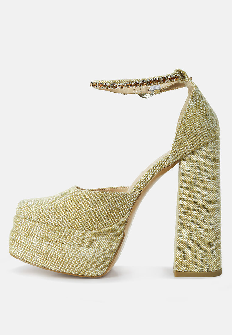 Cosette Diamanate Embellished Ankle Strap High Block Heel Sandals - Glamourous Grace