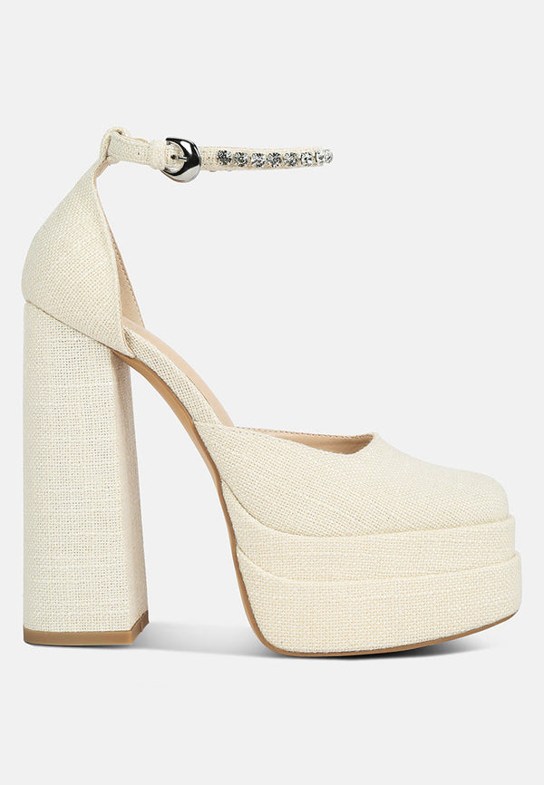 Cosette Diamanate Embellished Ankle Strap High Block Heel Sandals - Glamourous Grace