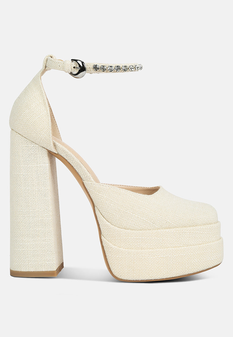Cosette Diamanate Embellished Ankle Strap High Block Heel Sandals - Glamourous Grace