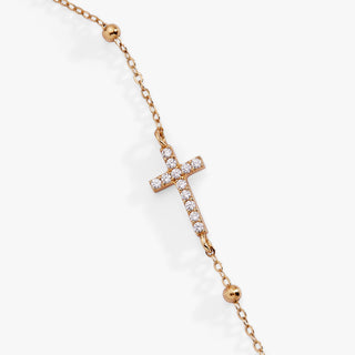 Cross Delicate Pave Crystal Beaded Strand Bracelet