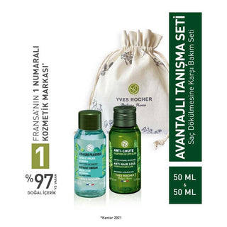 Yves Rocher Hair Care Trial Set - Anti-Hair Loss Prebiotic Shampoo & Purifying Vinegar, Travel Size Hair Care Products for Hair Strengthening - Glamourous Grace