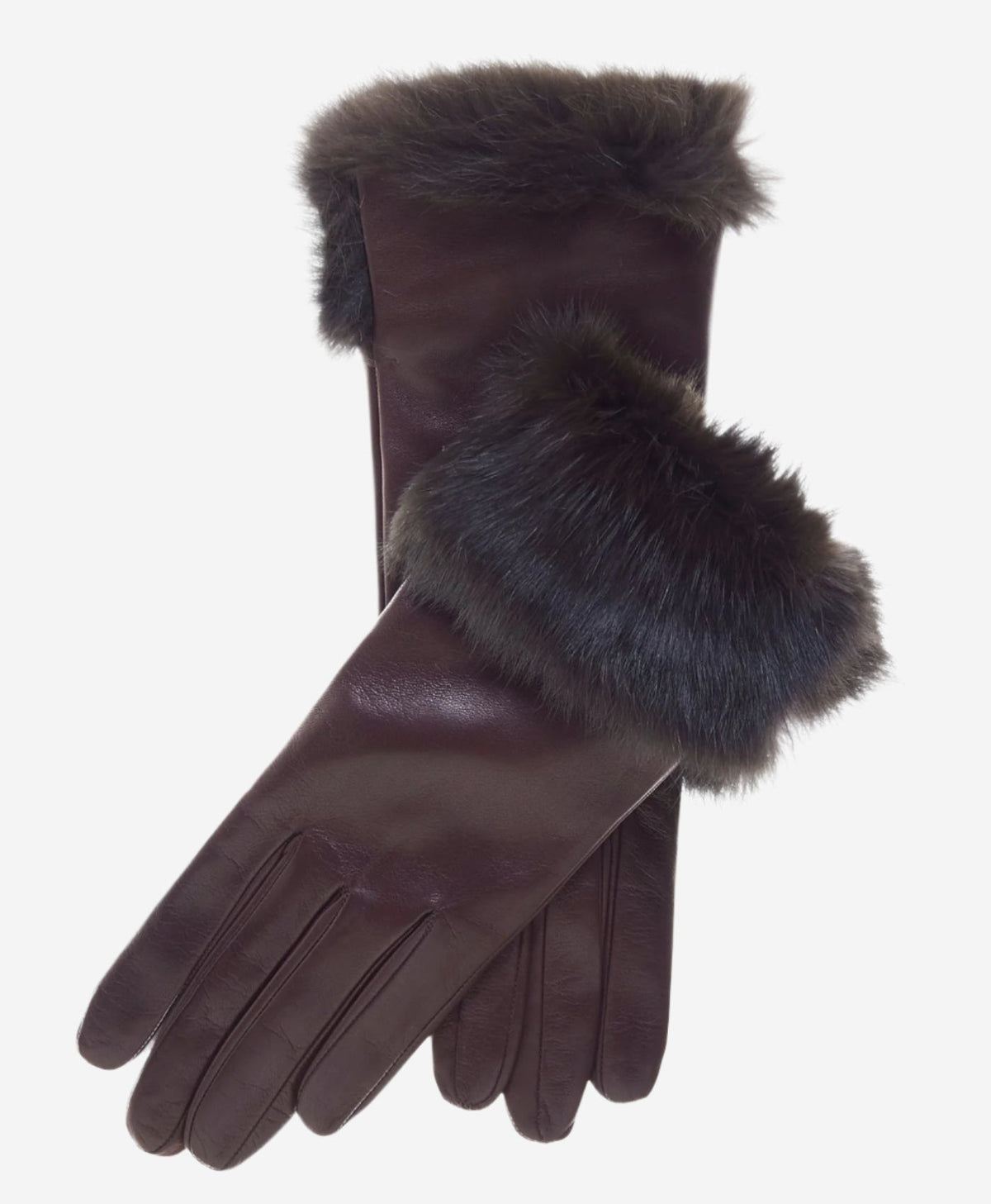 CC4009 (brown) - Women’s Italian rabbit fur cuff winter leather gloves - Glamourous Grace