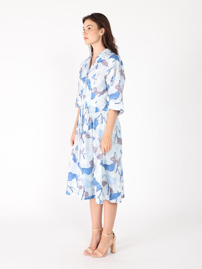 Dolman Sleeve Pleated Waist Printed Dress