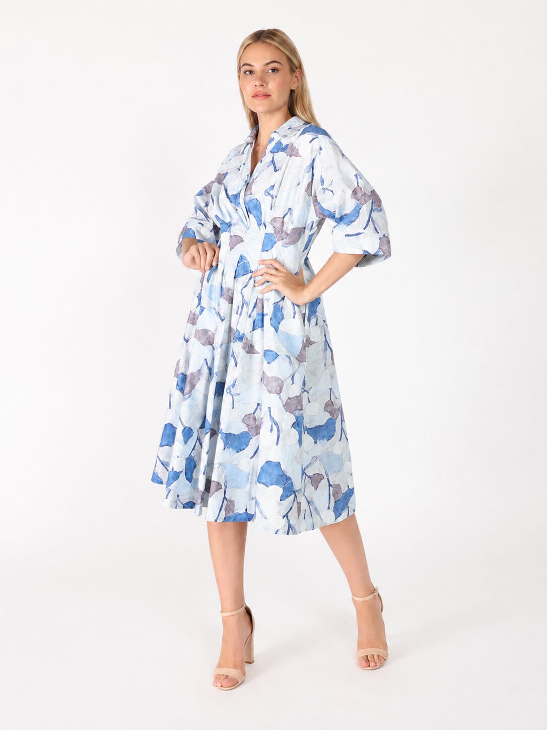 Dolman Sleeve Pleated Waist Printed Dress - Glamourous Grace