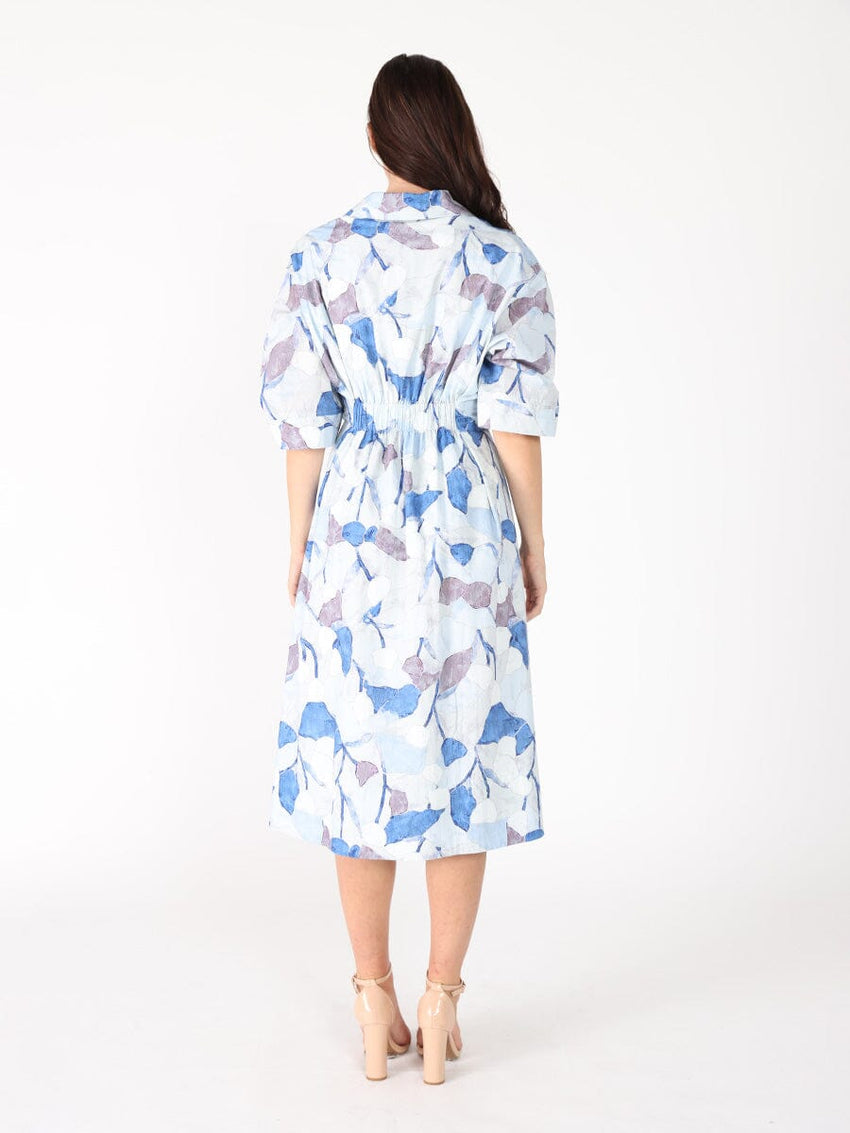 Dolman Sleeve Pleated Waist Printed Dress