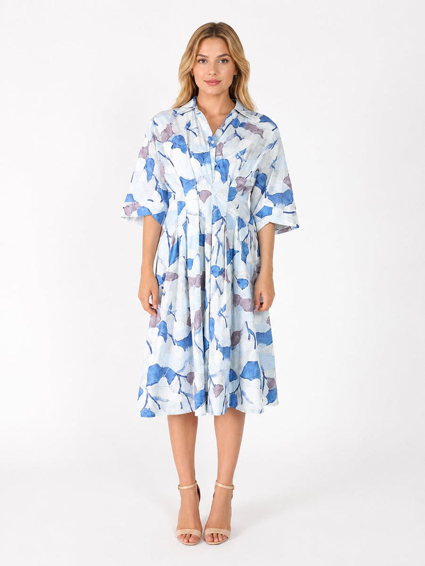 Dolman Sleeve Pleated Waist Printed Dress