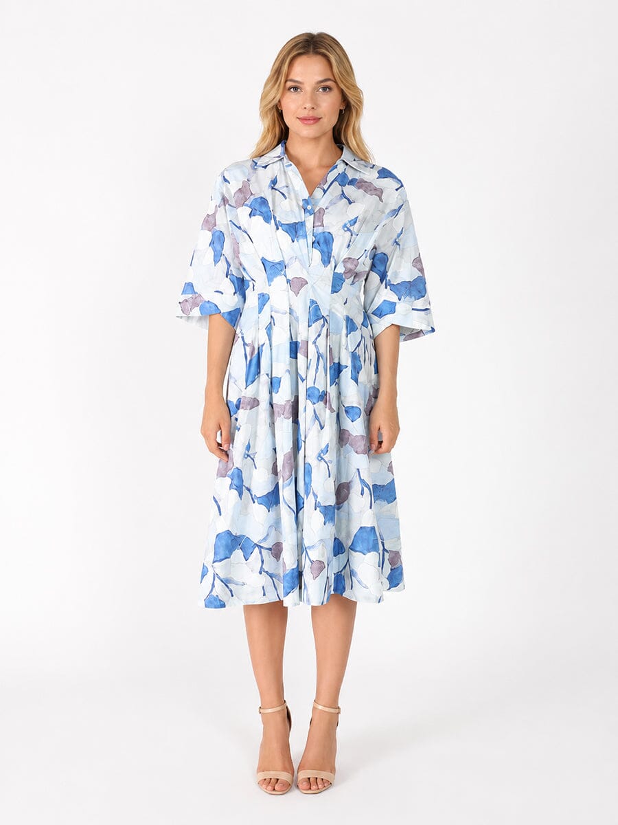 Dolman Sleeve Pleated Waist Printed Dress - Glamourous Grace