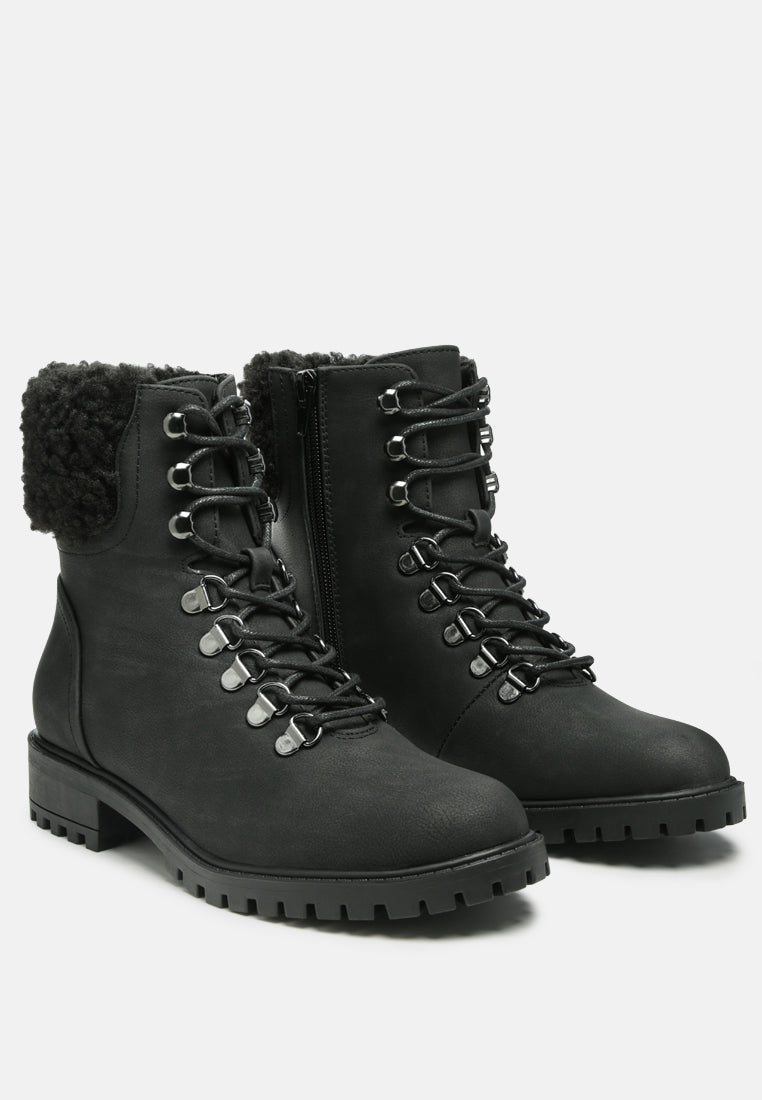 Dolon Lace Up Fur Collar Ankle Boots - Glamourous Grace