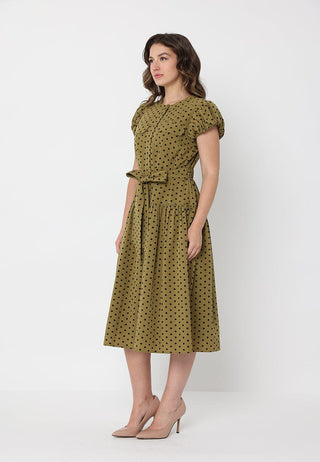 Dot Print Front Pocket with Belt Dress - Glamourous Grace
