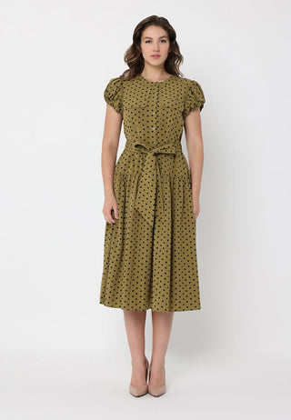 Dot Print Front Pocket with Belt Dress
