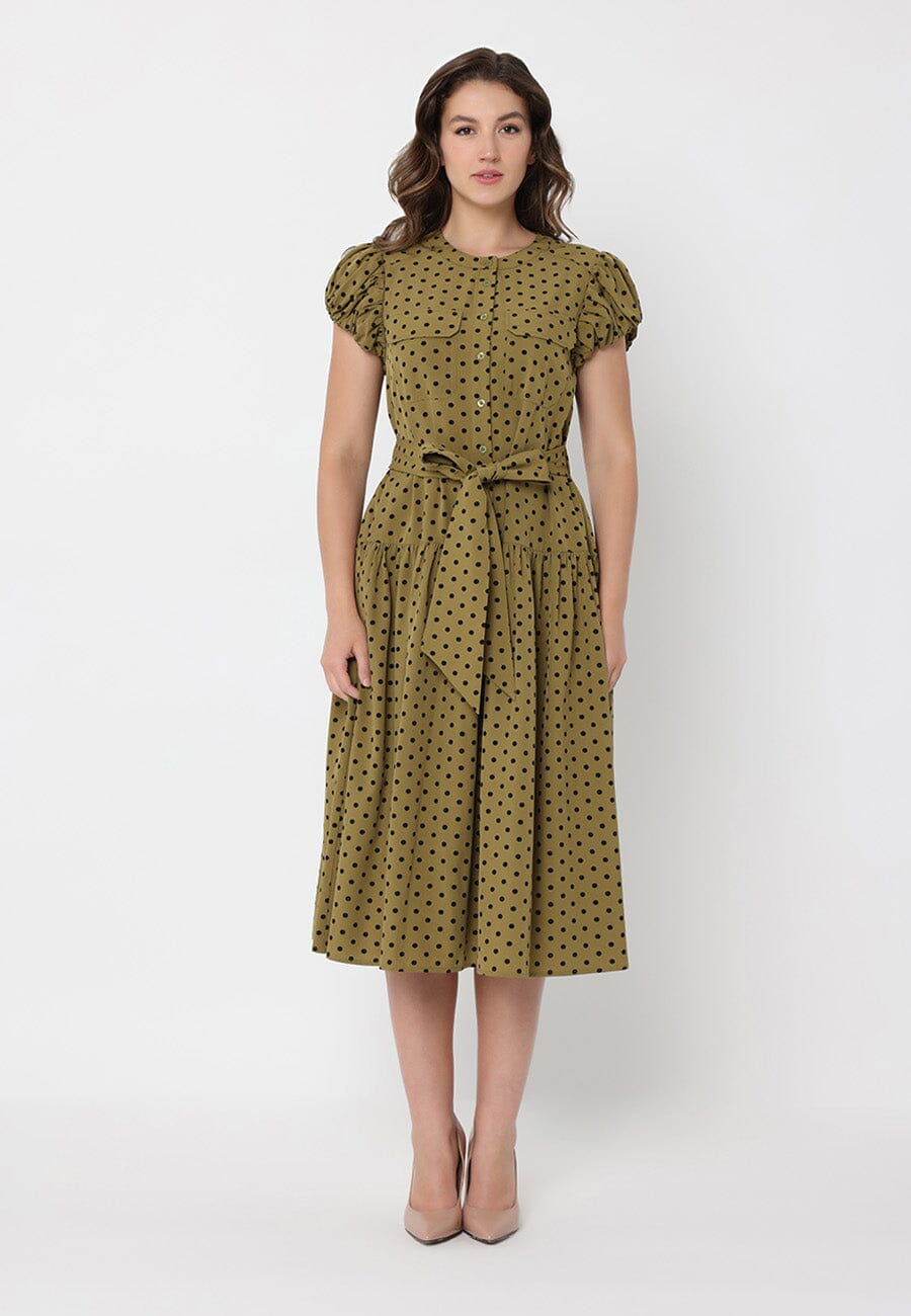 Dot Print Front Pocket with Belt Dress - Glamourous Grace