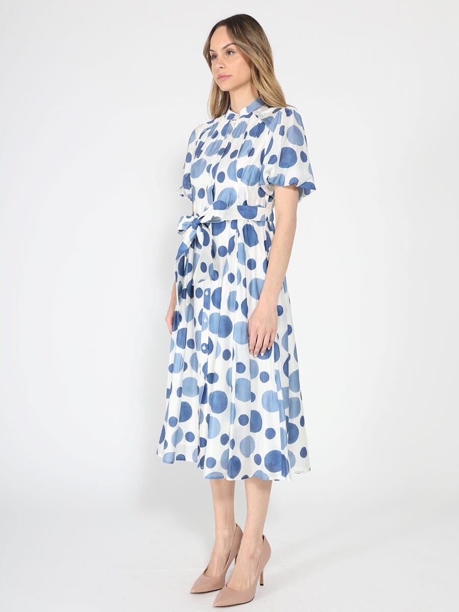 Dot print puff sleeve elastic back midi dress - Glamourous Grace