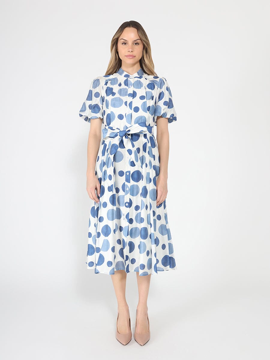 Dot print puff sleeve elastic back midi dress - Glamourous Grace