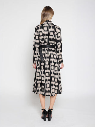 Double Breasted Long Sleeve Belted Print Dress
