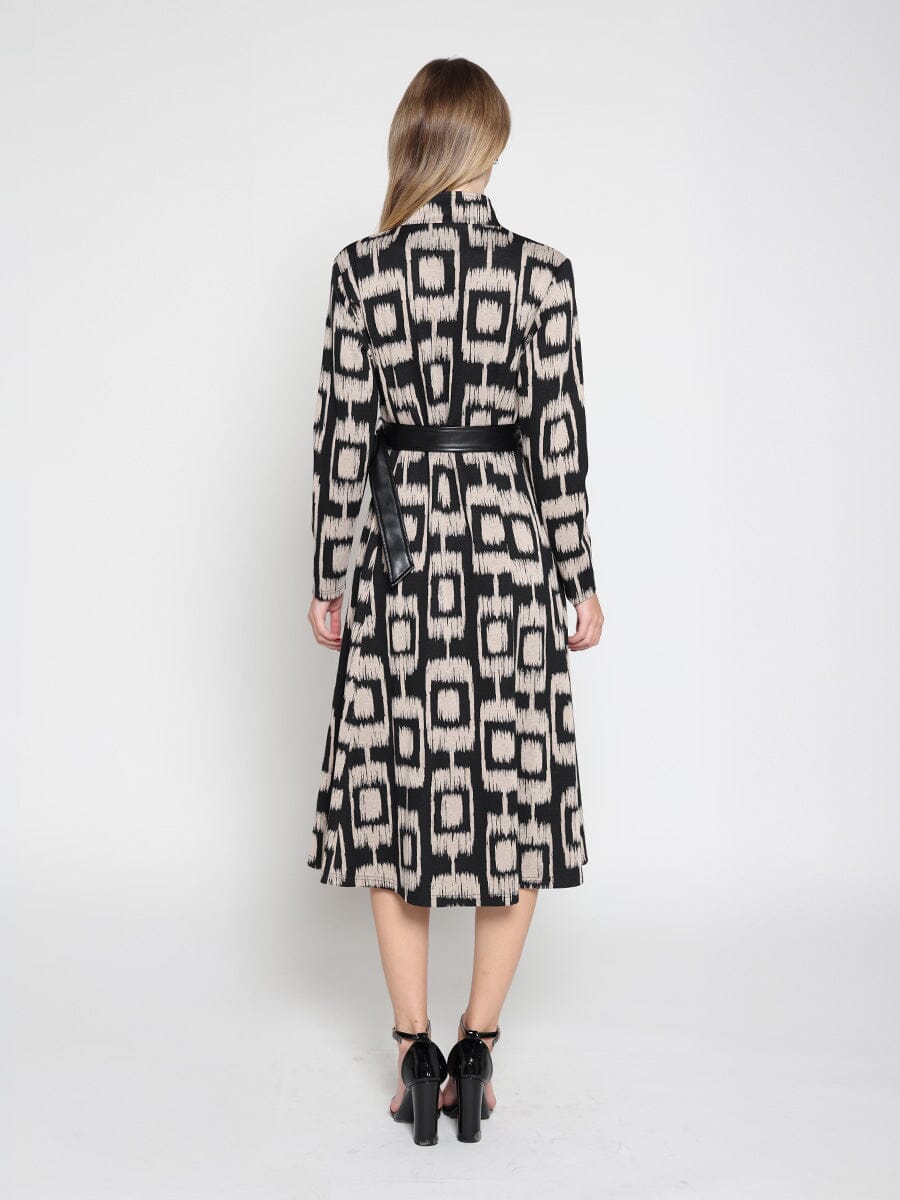 Double Breasted Long Sleeve Belted Print Dress - Glamourous Grace
