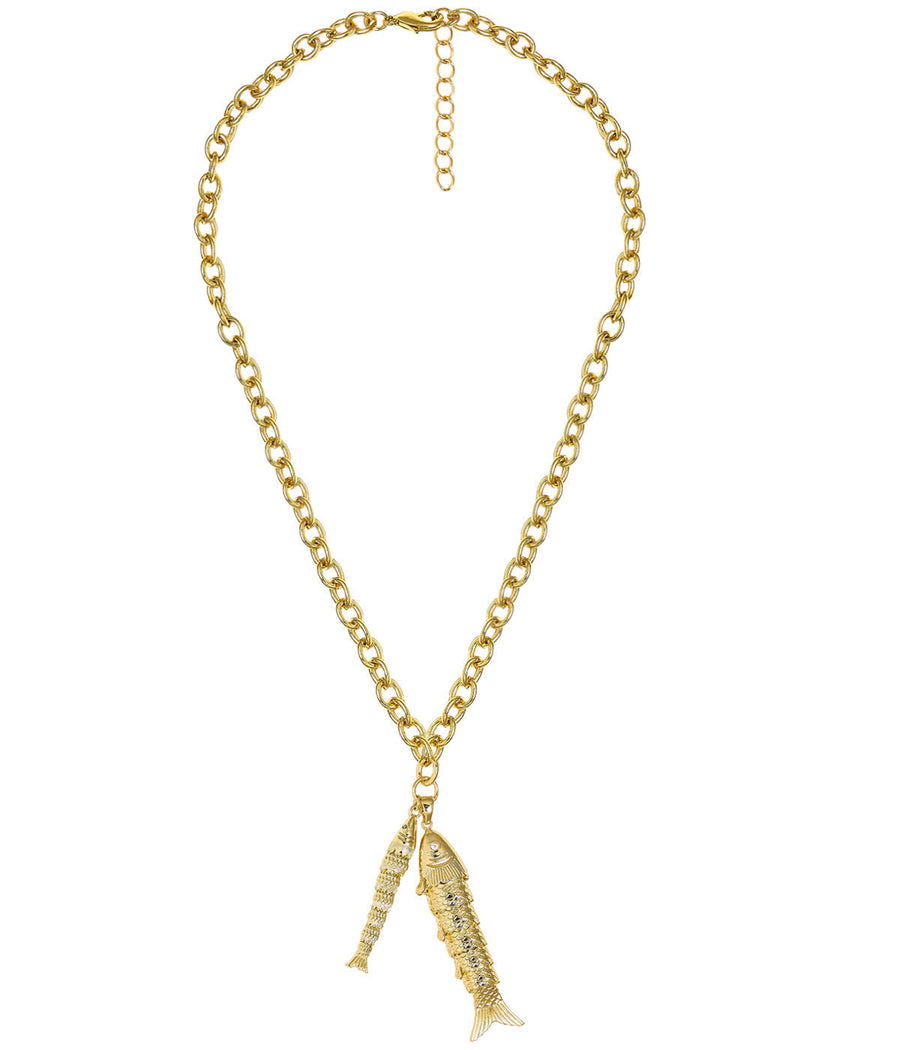Lucky Double Fish Necklace- Momma and Baby Fish - Glamourous Grace