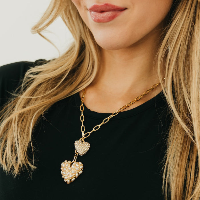 Double Take Pearl Heart Necklace - WATERPROOF - Glamourous Grace