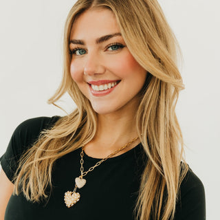 Double Take Pearl Heart Necklace - WATERPROOF