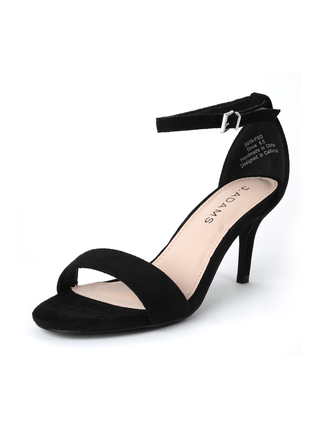 J.Adams black suede heels featuring sleek pointed toes and elegant stiletto heels, perfect for stylish formal wear.