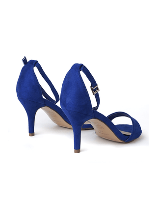 J.Adams Dove Blue Suede Heels featuring pointed toes and sleek heel design, perfect for stylish occasions.