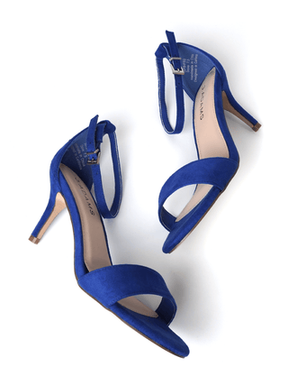 J.Adams Dove Blue Suede Heels with pointed toe and stiletto heel, showcasing elegant craftsmanship and stylish design.