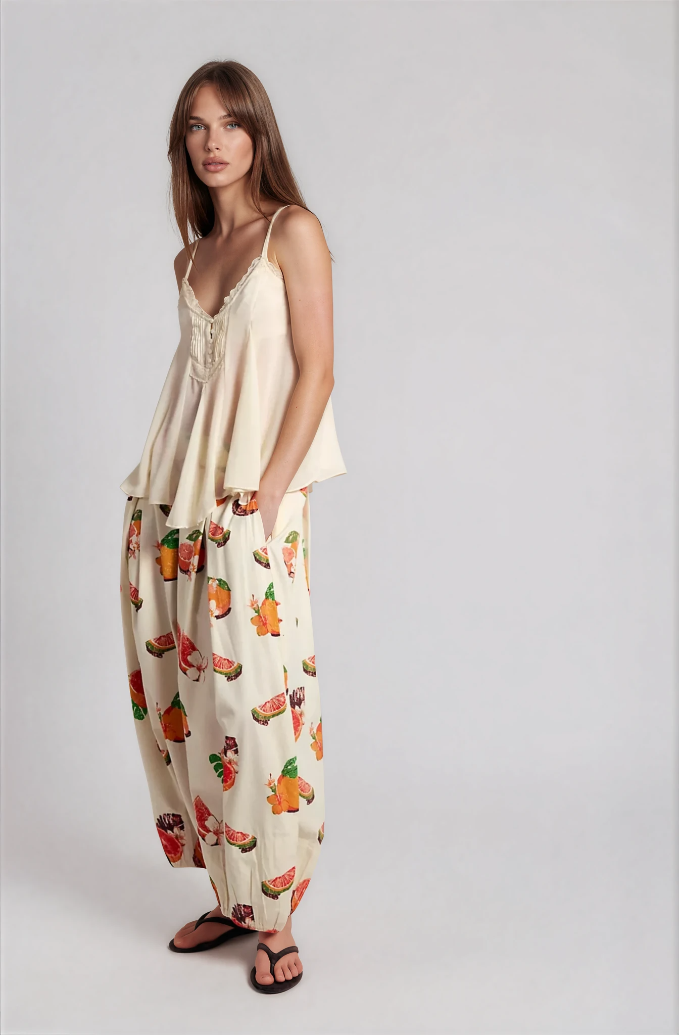 Moonflower Printed Pull-On Balloon Pants - Glamourous Grace