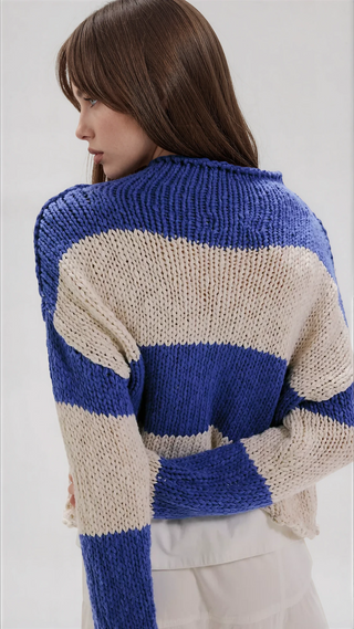 Opal Rollneck Knit Stripe Sweater Cobalt Combo