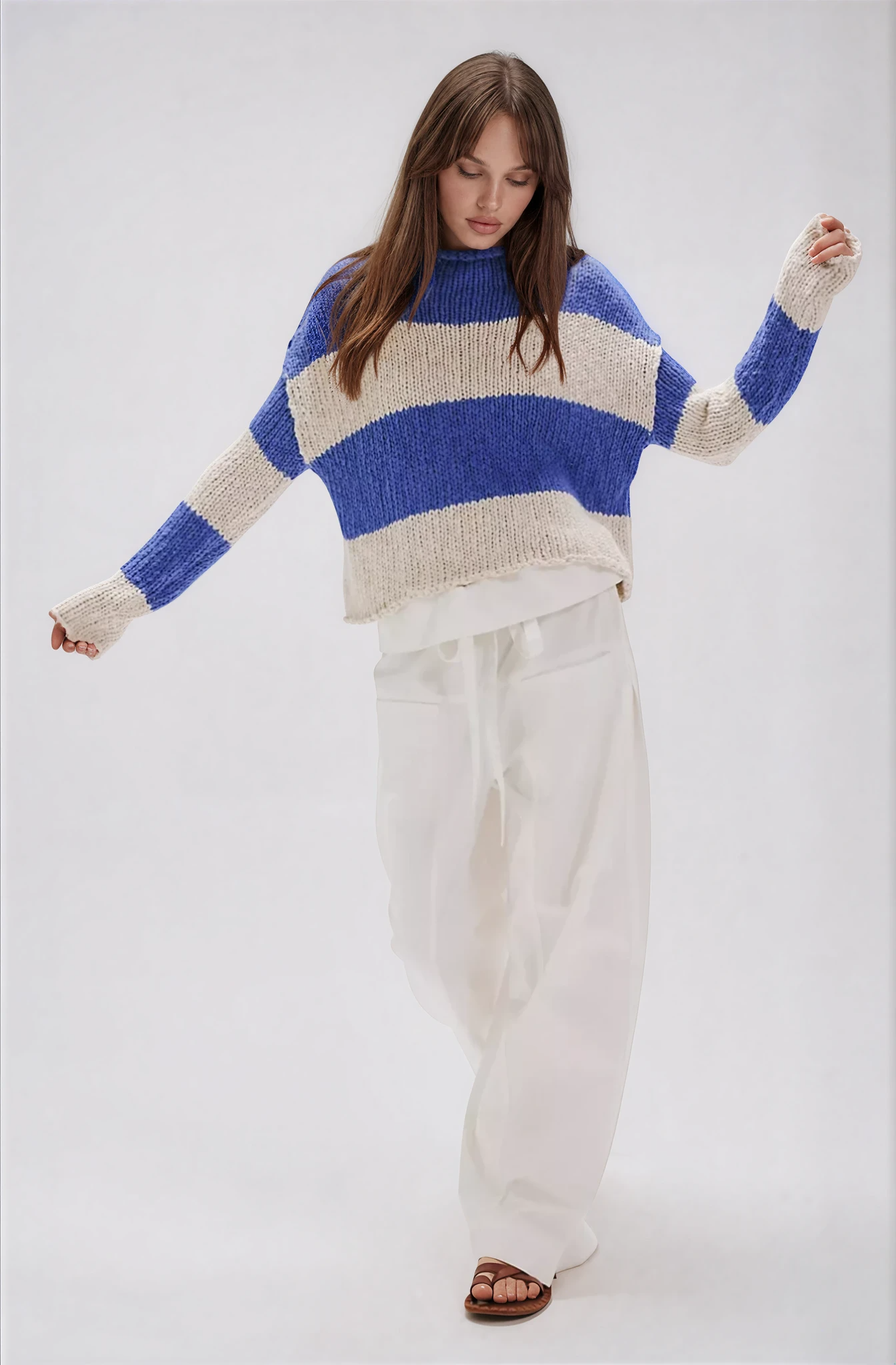 Opal Rollneck Knit Stripe Sweater Cobalt Combo
