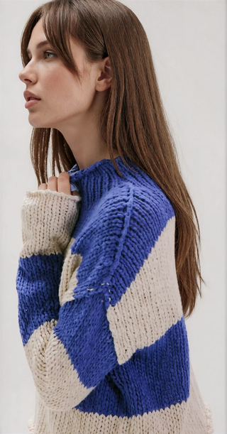 Opal Rollneck Knit Stripe Sweater Cobalt Combo