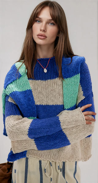 Opal Rollneck Knit Stripe Sweater Cobalt Combo
